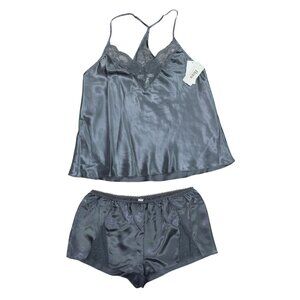 Flora Nikrooz 2-Piece Sharon Collection Satin Sleewear Pajama Set NWT Storm Grey